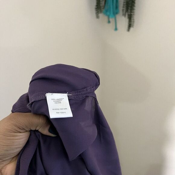 Garnet Hill Ruffle Crêpe Dress Maxi Plum Purple Longsleeve Pocket Peasant M New - Picture 12 of 12